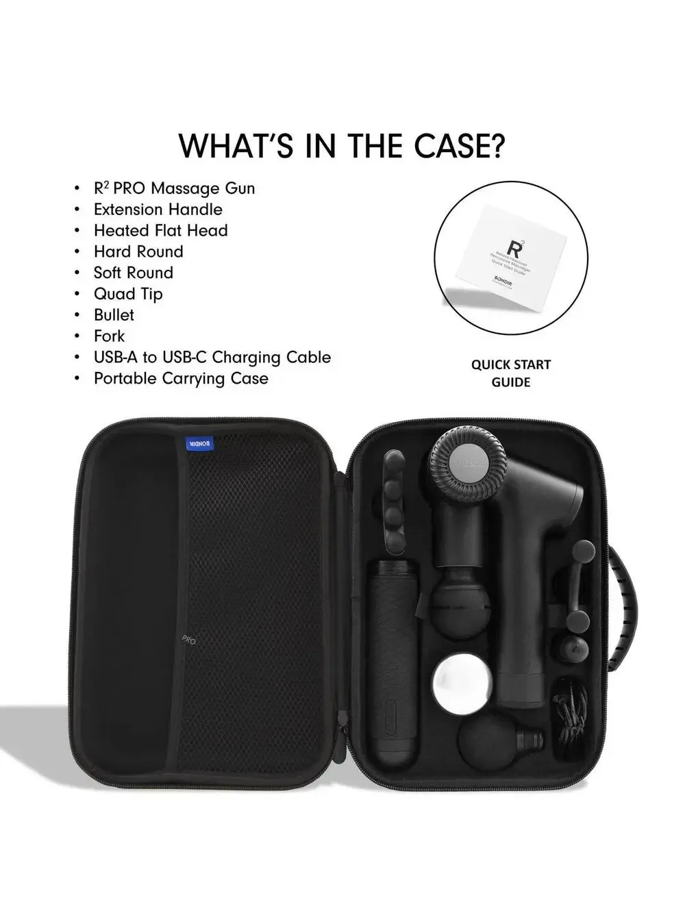 Bondir R2 PRO+ Massage Gun Heated Attachment Extension Handle 6 Heads Case